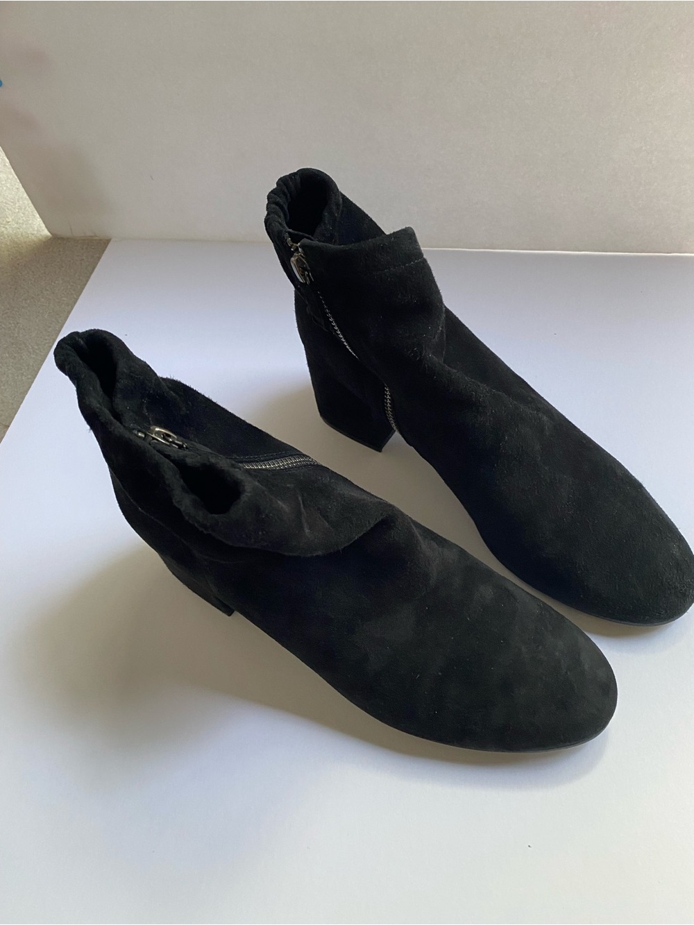 Eileen Fisher Black Suede Ankle Booties with Side Zip